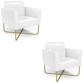Kit 2 Poltronas Base X Industrial Dourado Marisa Corano D03 - D'Rossi - Branco