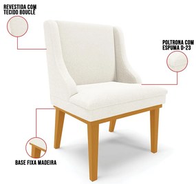 Cadeira Sala de Jantar Base Madeira Castanho Kit 6 Liz Bouclê D03 - D'Rossi - Off White