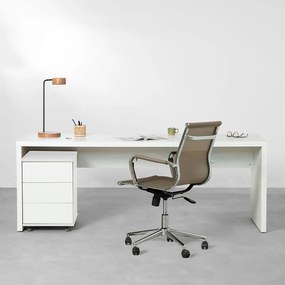 Conjunto Office - Bancada Contemporânea Branco 1,36m + Módulo Contemporâneo 3 gavetas Branco 42,5cm + Cadeira de Escritório Noruega Cobre