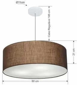 Lustre Pendente Cilíndrico Md-4079 Cúpula em Tecido 60x21cm Café - Bivolt