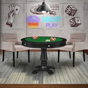 Mesa de Jogos Carteado Victoria Redonda Tampo Reversível Preto com Kit 2 Cadeiras Vicenza Suede Nude G36 G15 - Gran Belo