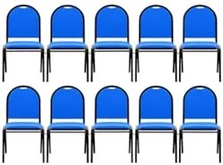 Kit 10 Cadeiras Hoteleiras Auditório Empilhável Sintético Z33 Azul - M