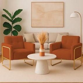 Poltrona Sala Industrial Alta Tubo Dourado kit 2 Elisa Bouclê D03 - D'Rossi - Terra