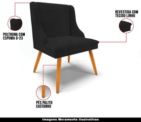 Kit 6 Cadeiras Decorativas Sala de Jantar Pés Palito de Madeira Firenze Linho Preto/Natural G19 - Gran Belo