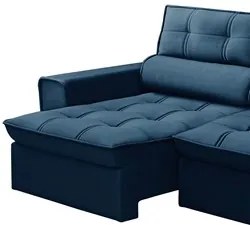 Sofá Retrátil Reclinável 3 Lugares 240cm Blanches F05 Veludo Azul - Mp