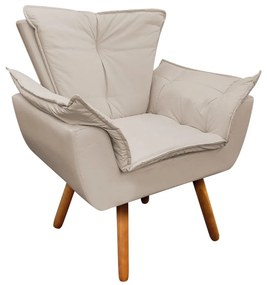 Poltrona Sala de Estar Pé Palito de Madeira Opala Corino D03 - D'Rossi - Bege