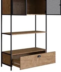 Estante Livreiro 2 Portas 1 Gaveta Estilo Industrial York Vermont/Pret