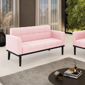 Sofá Namoradeira 2 Lugares Base de Madeira Preto Elisa Suede D03 - D'Rossi - Rosa Bebê