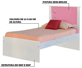 Cama Solteiro Reino Branco/Rosa G68 - Gran Belo