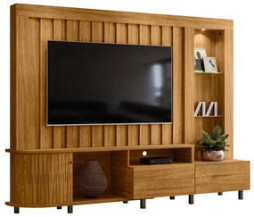 Estante de TV 70 Pol 243cm Ripado Sala de Estar Nivora M20 - D'Rossi - Cumaru