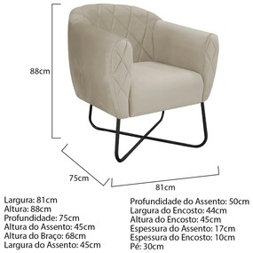 Poltrona Grazi  Base X Preta Suede - ADJ Decor