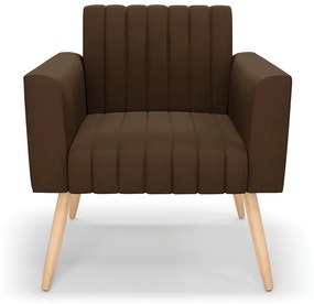 Poltrona Viena Gomada Suede Marrom Pés Palito Natural - D'Rossi