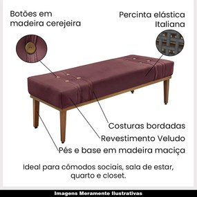 Recamier Decorativo 160cm Kors Veludo Pés de Madeira Vinho G63 - Gran Belo