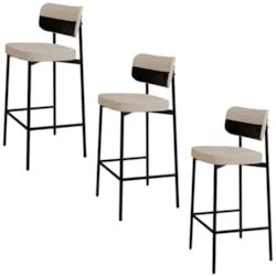 Banqueta Alta Bar Estofada Kit 3 Ella M25 Linho Areia/Preto - Mpozenat