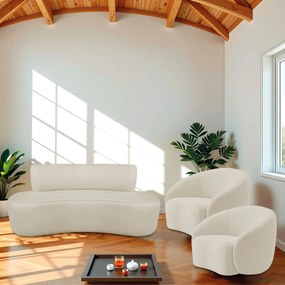 Kit Recamier Curvo Amsterdã 200cm e 2 Poltronas Amore Luxo Bouclé