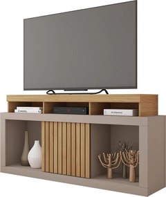 Rack Bancada Lagoa 136cm MDP Portas Ripados de Correr Fendi/Buriti G11 - Gran Belo