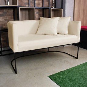 Kit 01 Namoradeira 02 Lugares e 01 Poltrona Paola Linho Base Metálica Preto D03 - D'Rossi - A19 Grosso Bege