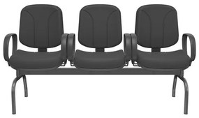 Longarina Riade Diretor 3 Lugares Assento e Encosto Cor Preto Base Metal Preto - 68263 Sun House