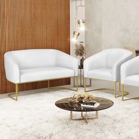 Sofá Namoradeira e Poltrona Industrial Dourado Stella Sintético D03 - D'Rossi - Branco