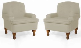 Conjunto 2 Poltrona Vovó Lucy Decorativa Luxo Suede Bege