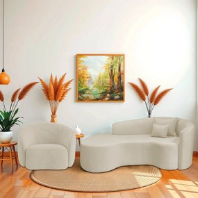 Kit Recamier Curvo Sala de Estar Inglaterra 180cm Lado Esquerdo e Poltrona Orgânica Luxo Amore Bouclé
