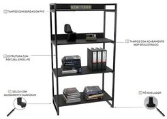 Estante Livreiro Prisma Estilo Industrial 80cm 4 Prateleiras C08 Preto