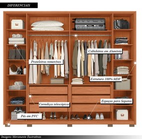 Guarda Roupa Casal Valentino 265 cm 6 Portas de Bater com 6 Gavetas MDF Freijo/OffWhite G11 - Gran Belo