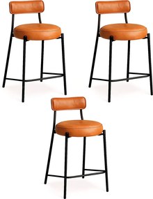 Banqueta Cozinha Alta com Encosto Industrial Preto Kit 3 Londres PU D03 - D'Rossi - Caramelo