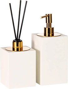 Conjunto Banheiro Duo Quadrado Resina - Off White Fosco - Gold  Off White Fosco - Gold