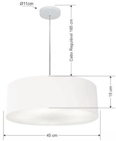 Lustre Pendente Cilíndrico Md-4254 Cúpula em Tecido 45x15cm Branco - Bivolt
