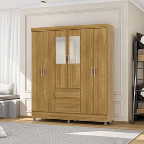Guarda Roupa Casal Abruzzo 6 Portas de Bater 2 com Espelhos e 2 Gavetas Nature G98 - Gran Belo