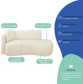 Divã Recamier Suíça Curvo Sala Recepção 150cm Ld Bouclé