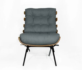 Kit 2 Poltronas Costela Com 2 Puff Costela Suede Cinza
