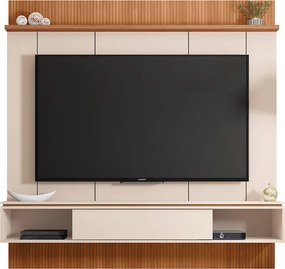 Painel Runa 180cm para TV até 65 com Porta de Correr Prateleira e Nicho MDP OffWhite/Freijo G11 - Gran Belo