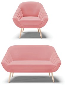 Kit 01 Namoradeira 02 Lugares e 01 Poltrona Giovana Suede Pés Palito Natural - D'Rossi - Rose