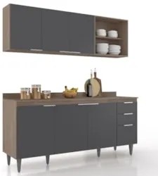 Armário de Cozinha Com Tampo CP10 180cm Pérola Freijó/Grafite Z34 - Mp