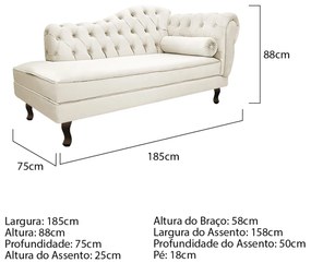 Kit Diva Recamier Diana 185cm Lado Esquerdo e 02 Poltronas Classic Corano - ADJ Decor