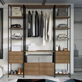 Kit Guarda Roupa Closet Modulado Steel Quadra Estilo Industrial Vermont e Preto A05 - D'Rossi