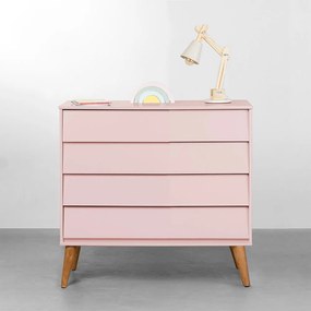 Cômoda Noah 4 Gavetas com Pés Retrô Mel - Rosa Fosco