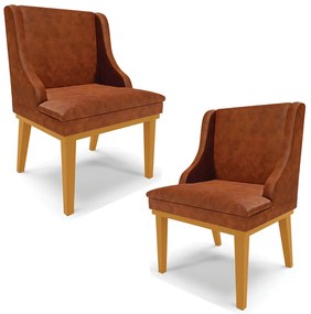 Kit 2 Cadeiras Decorativas Sala de Jantar Base Fixa de Madeira Firenze PU Nozes/Castanho G19 - Gran Belo