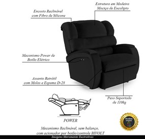Poltrona do Papai Sala de Cinema Reclinável Kylie Power Touch PU Preto G23