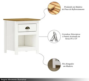 Mesa de Cabeceira 1 Gaveta Madeira Maciça Osiris Branco/Freijó- G74 - Gran Belo