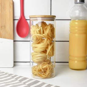 Pote de Vidro com Tampa de Bambu Redondo Longo - 1,7L