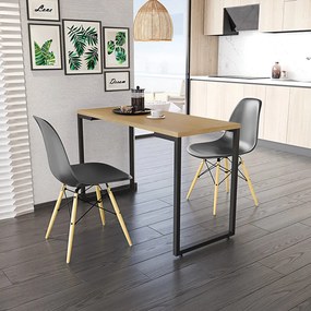 Mesa de Cozinha Industrial Porto Natural 120 cm com 02 Cadeira Eiffel Preto - D'Rossi
