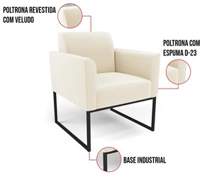 Poltrona Base Industrial Preto Marisa Veludo - Bege