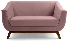 Sofá 2 Lugares Odeon D07 140cm Base Madeira Veludo Rosa - D'Rossi