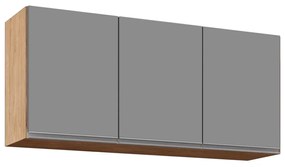 Armário Aéreo de Cozinha Lavanderia 03 Portas Tina 120 cm - D'Rossi - Castanho e Cinza