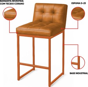 Banqueta Cozinha Alta com Encosto Industrial Kit 4 Bronze Lirina PU C05 - D'Rossi - Whisky