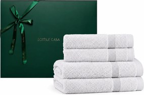 Jogo de Banho 4 pçs Trussardi 100% Algodão Doppia c/ Caixa de Presente Natal - Branco Branco
