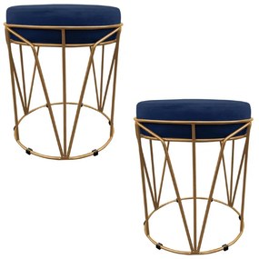 Puff Multiuso com Mesa Babu 2 em 1 Suede Base Dourado D'Rossi - Azul Marinho